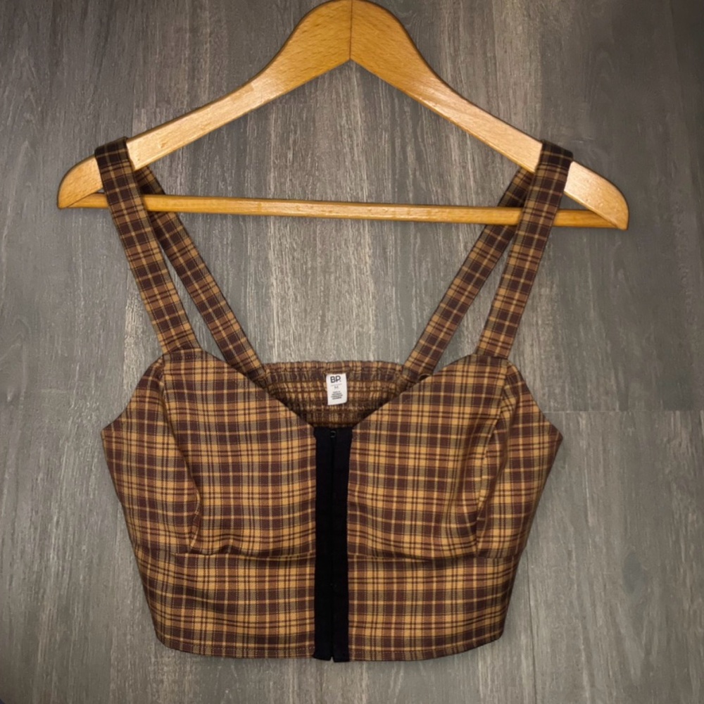 BP Plaid Corset‎ Crop Top Brown Size Medium